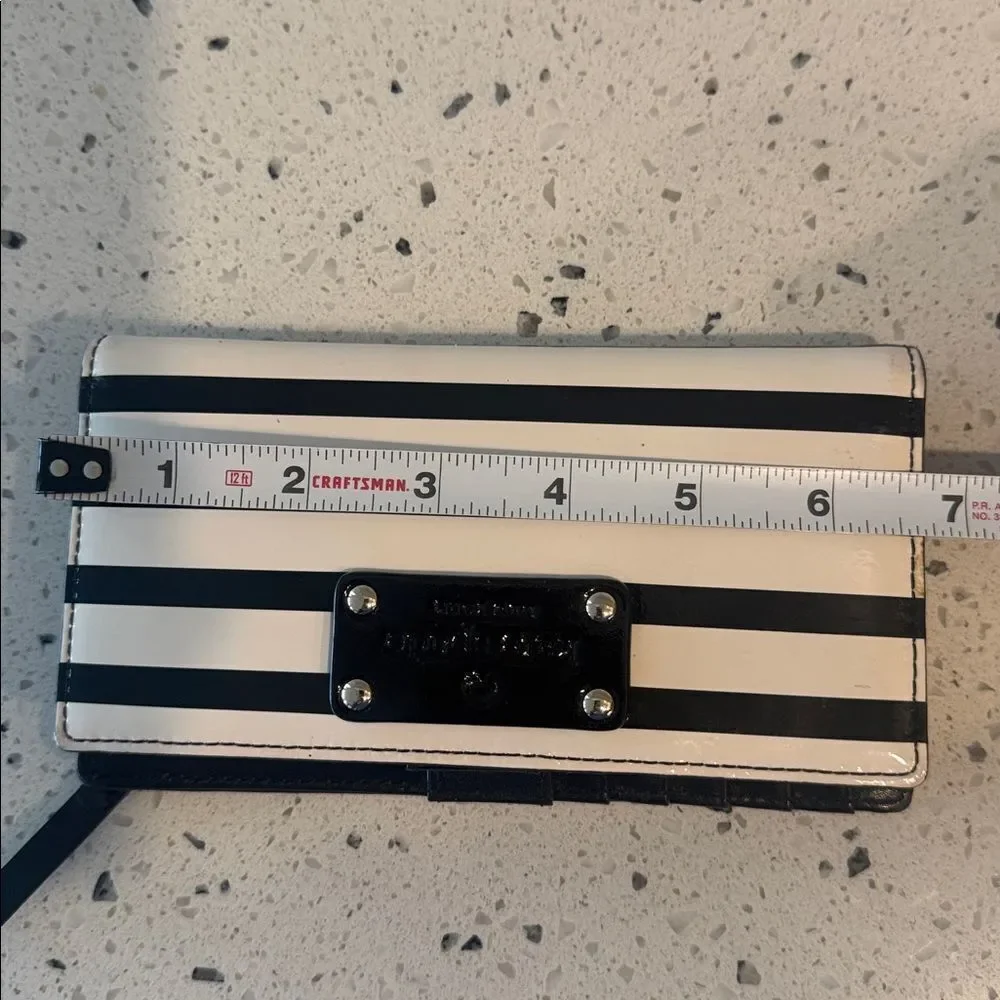 Kate Spade Black and White Leather Striped Clutch Wallet Snap Closure EUC